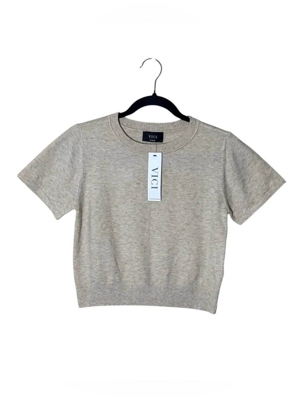 VICI Short Sleeve Knit Crop Top in Oatmeal